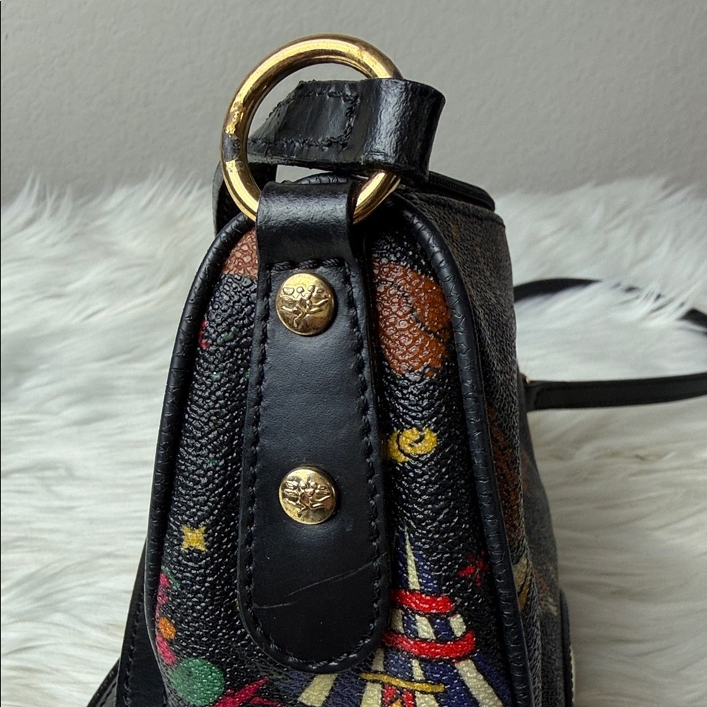 VTG Piero Guidi Black Crossbody Bag with Multicolor Print and Gold Hardware - Picture 7 of 8